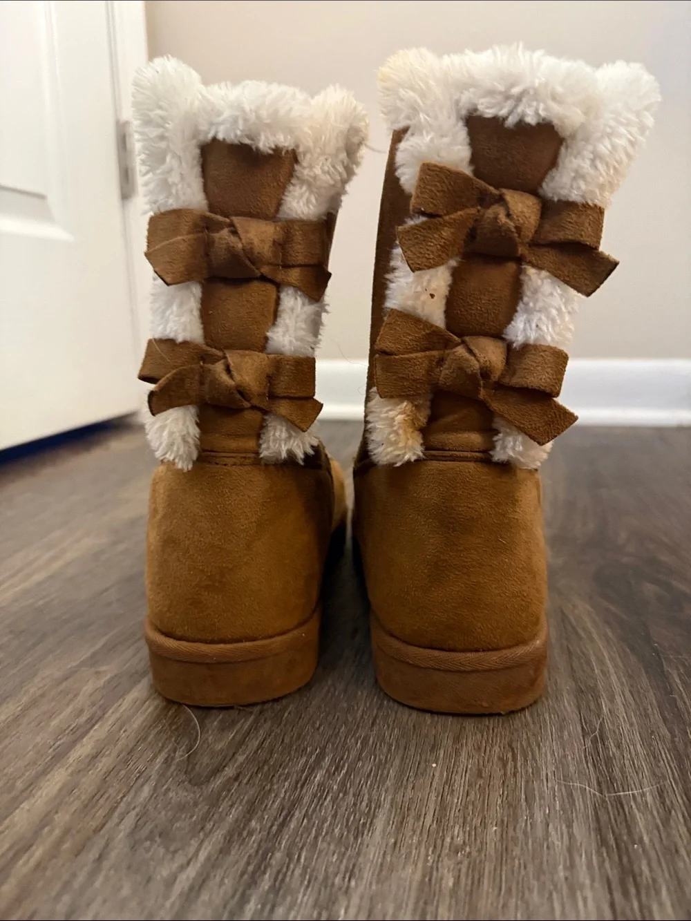 Brown Faux-Suede Winter Boots with Sherpa Trim